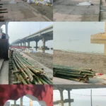 पटना के NIT घाट पर छठ पूजा और दिवाली की तैयारियाँ, सफाई और व्यवस्था में लगे श्रमिक, नदी किनारे बालू की बोरियां और बांस के ढांचे